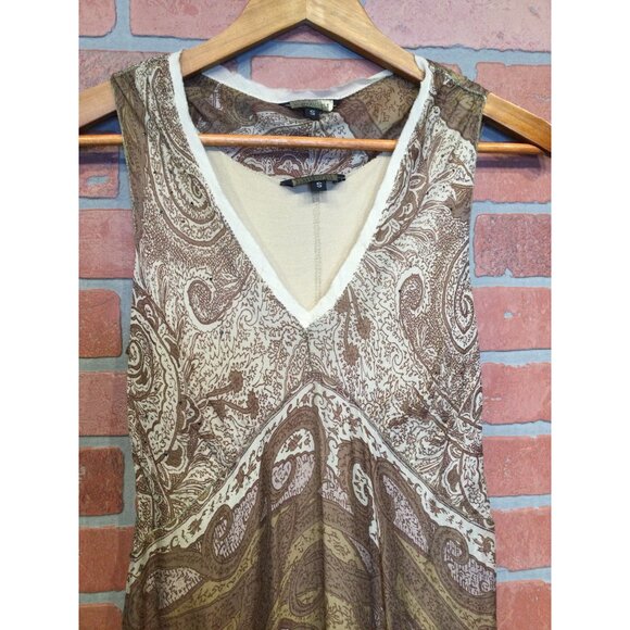 Rozae Nichols Silk Babydoll Maxi Dress Brown Paisley Sheer Goblin Forest Fairy - Picture 3 of 10
